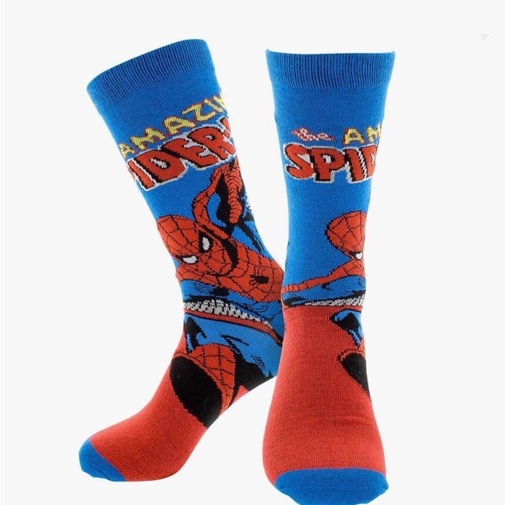 Marvel Spider-Man Crew Socks Men’s Size 9–13 Red Blue New with Tags